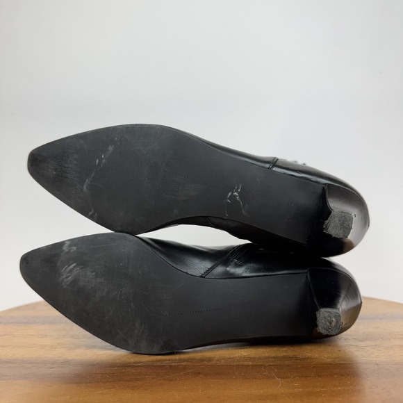 Womens Stuart Weitzman Black Leather Zip Heeled Pointed Toe Booties Size 7 M GUC - Picture 7 of 9